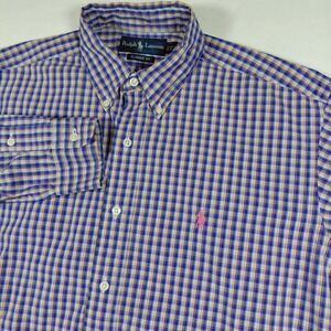 Ralph Lauren Classic Fit Mens Medium Plaid Button Down Shirt Pink‎ Pony Logo